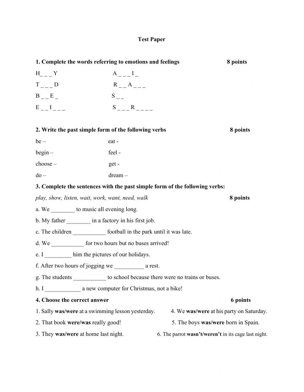 Emotions- Past Tense