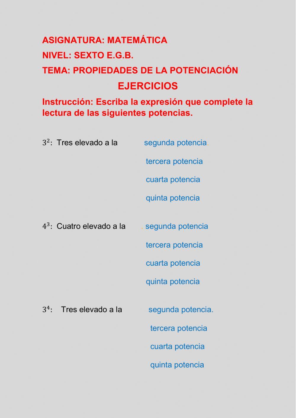Propiedades de la poteciación