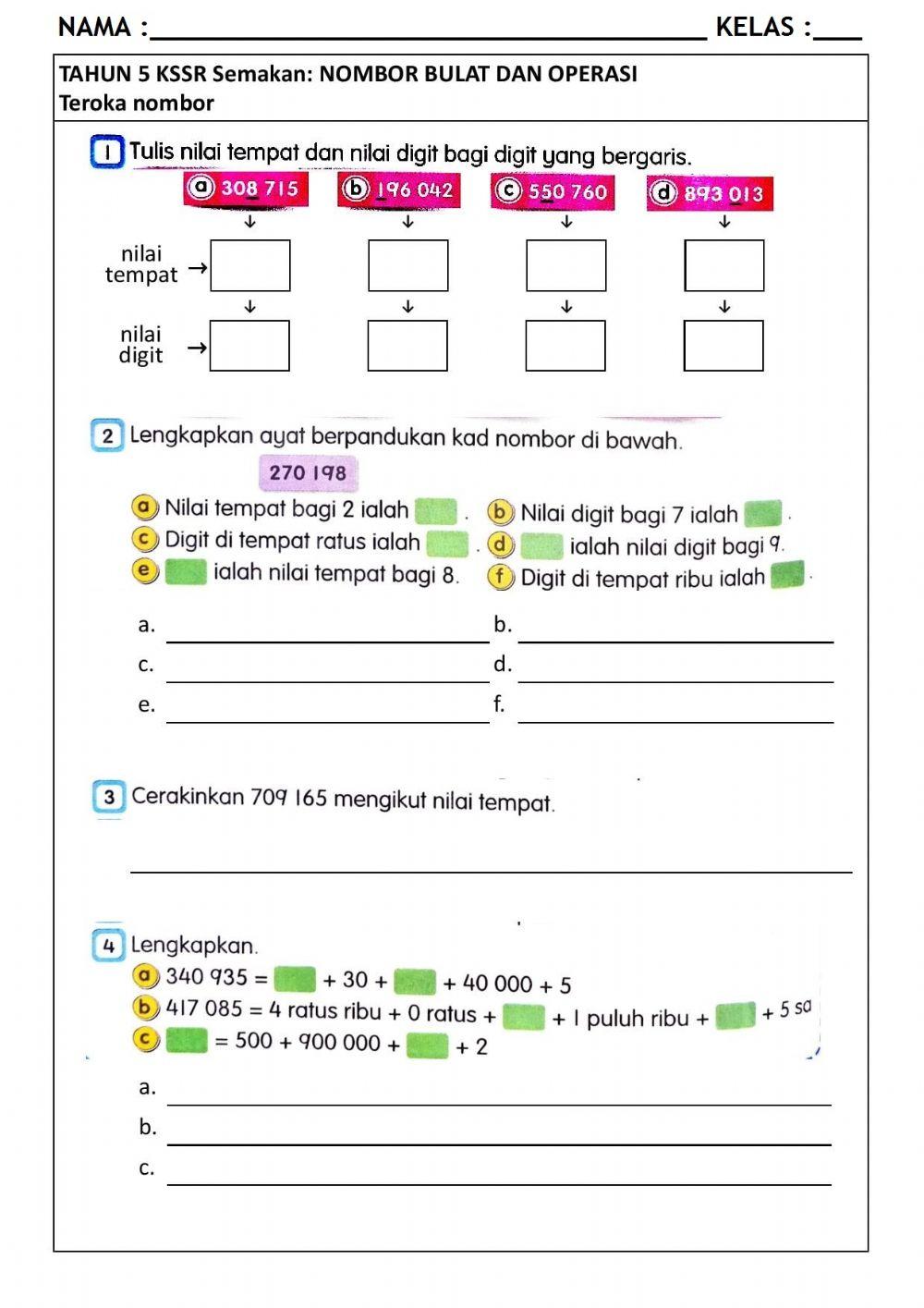 Mate t5 : lembaran kerja