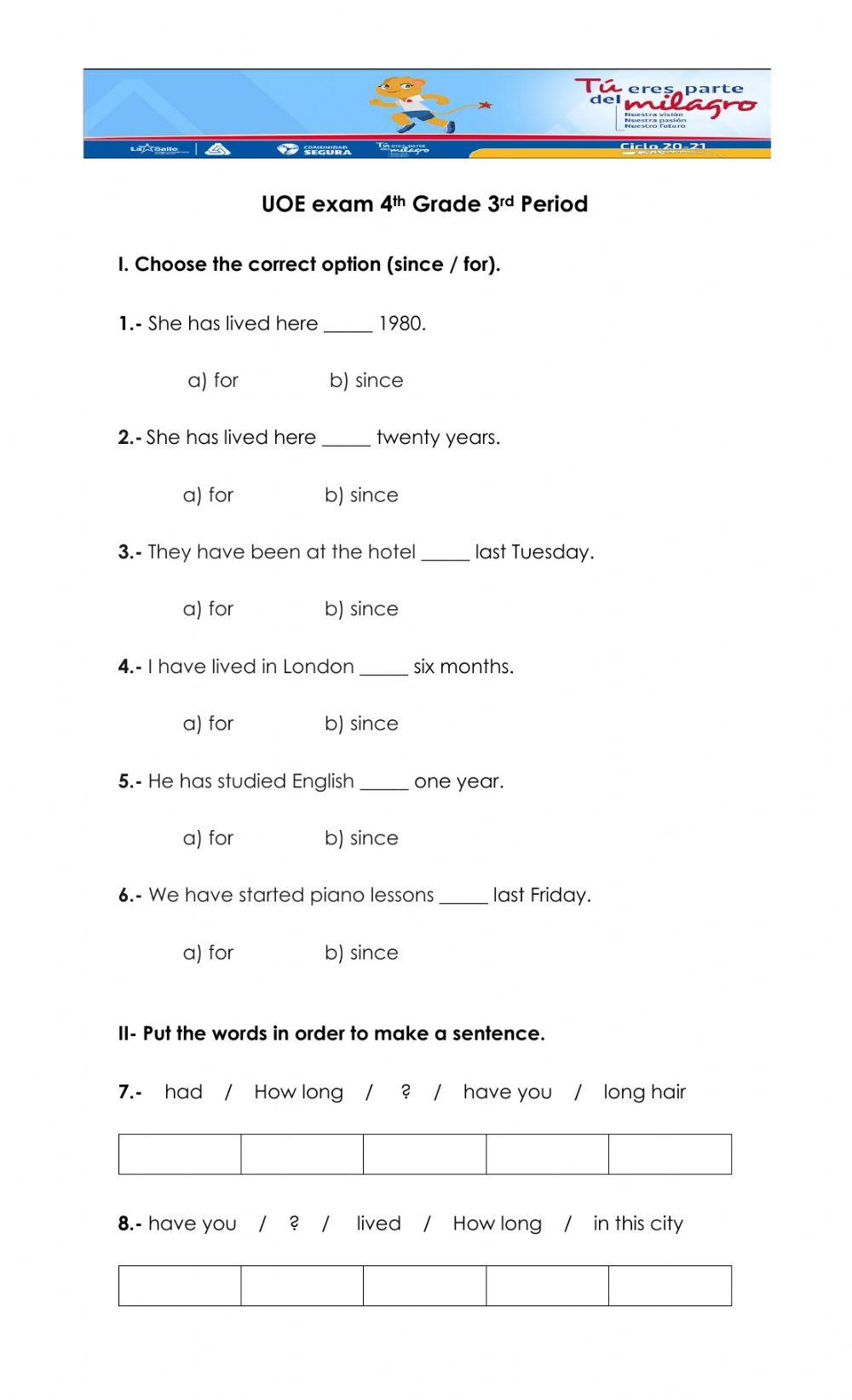 UOE exam 4th Grade 3rd Period
