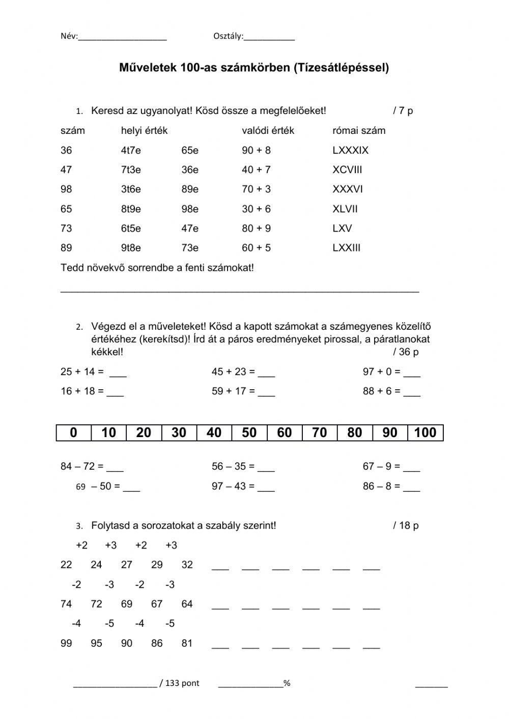 Műveletek 100-as számkörben
