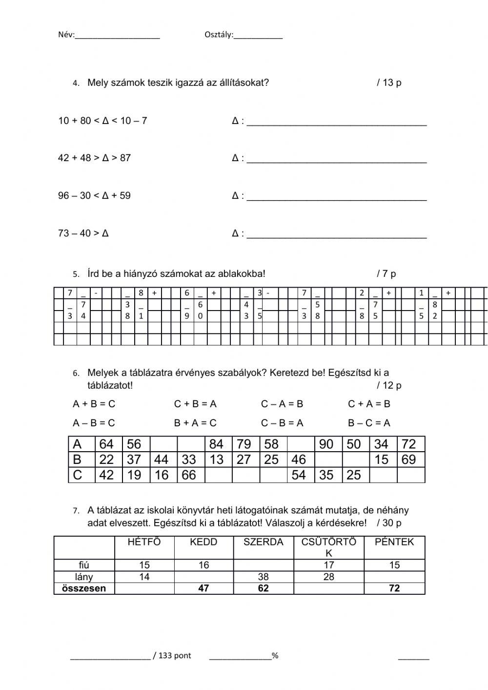 Műveletek 100-as számkörben