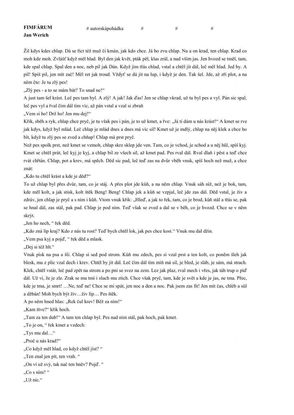 Práce s ukázkou z Fimfára