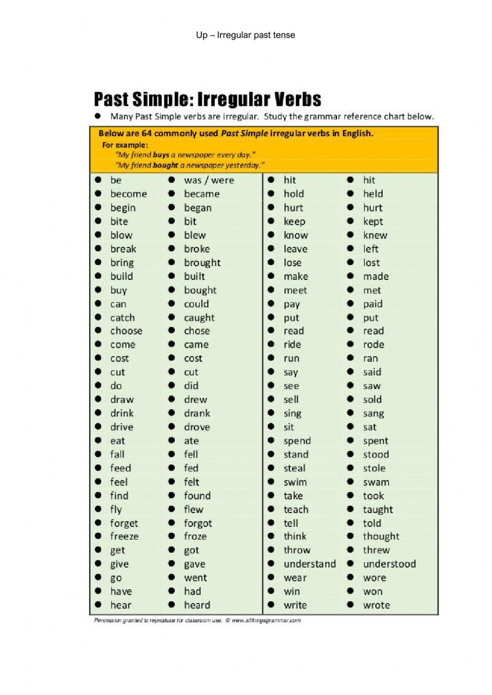 Up-irregular verbs