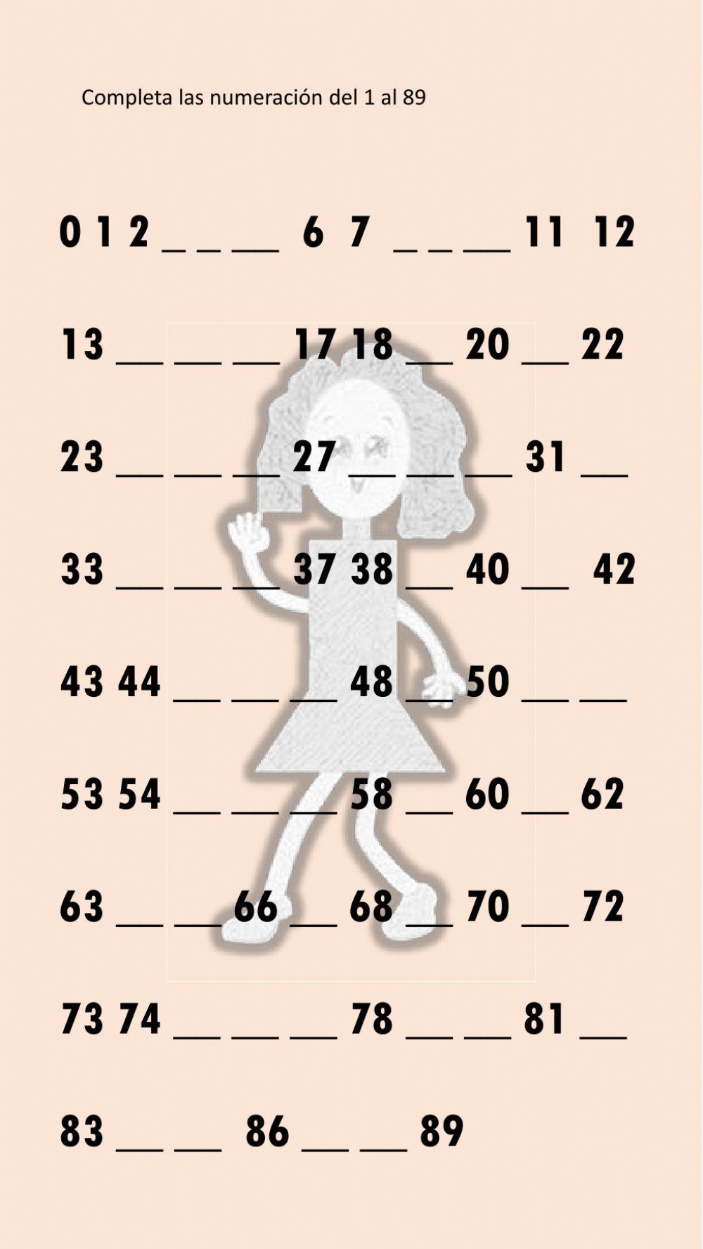 Completa la serie numérica del 1 al 89
