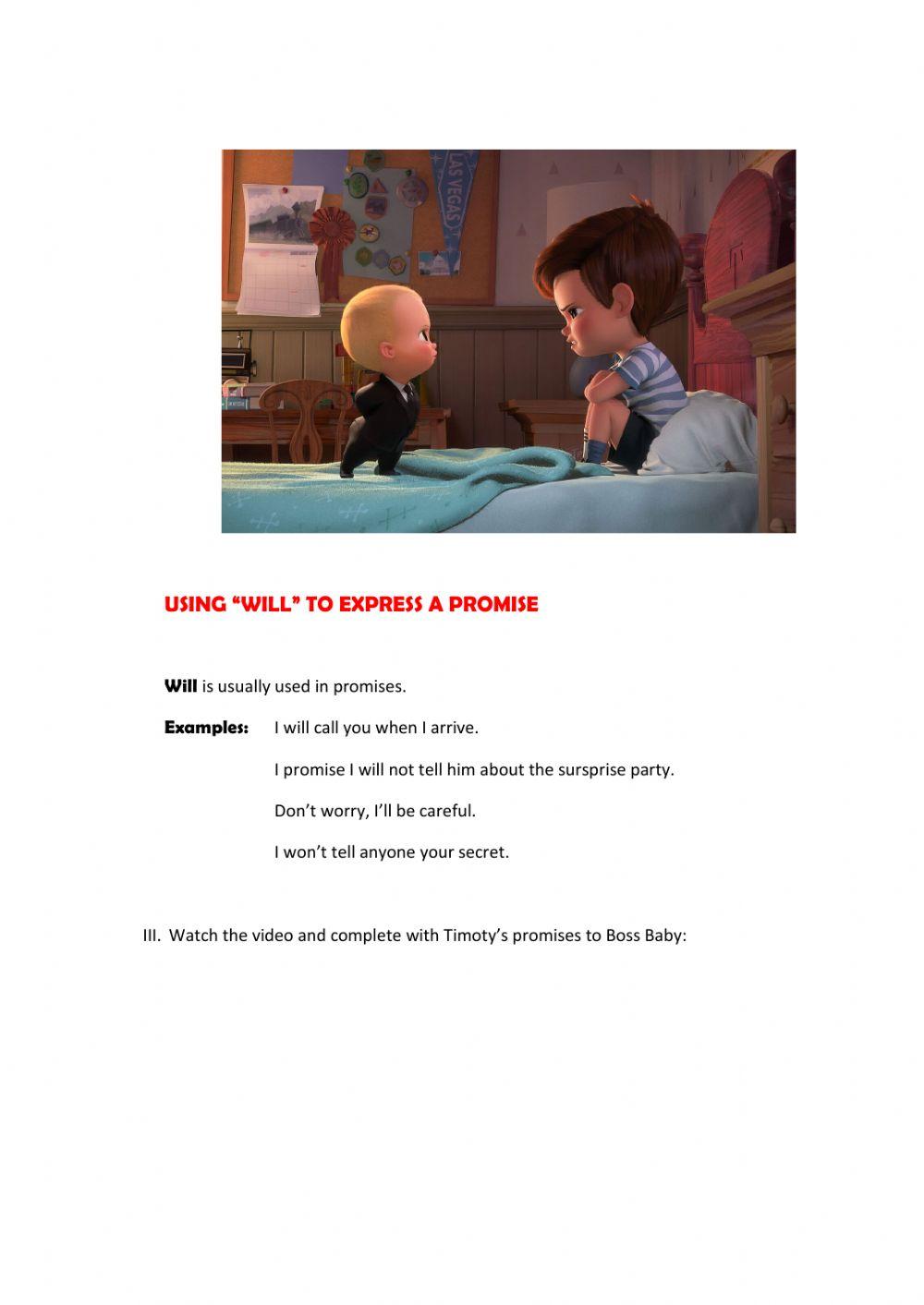 Boss Baby- future simple for promises