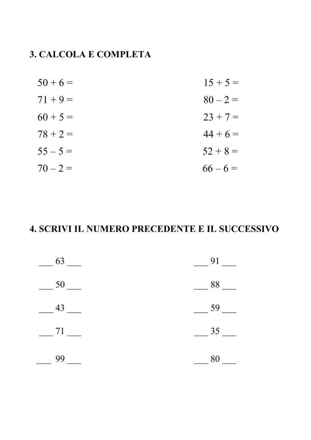 I numeri entro il 100