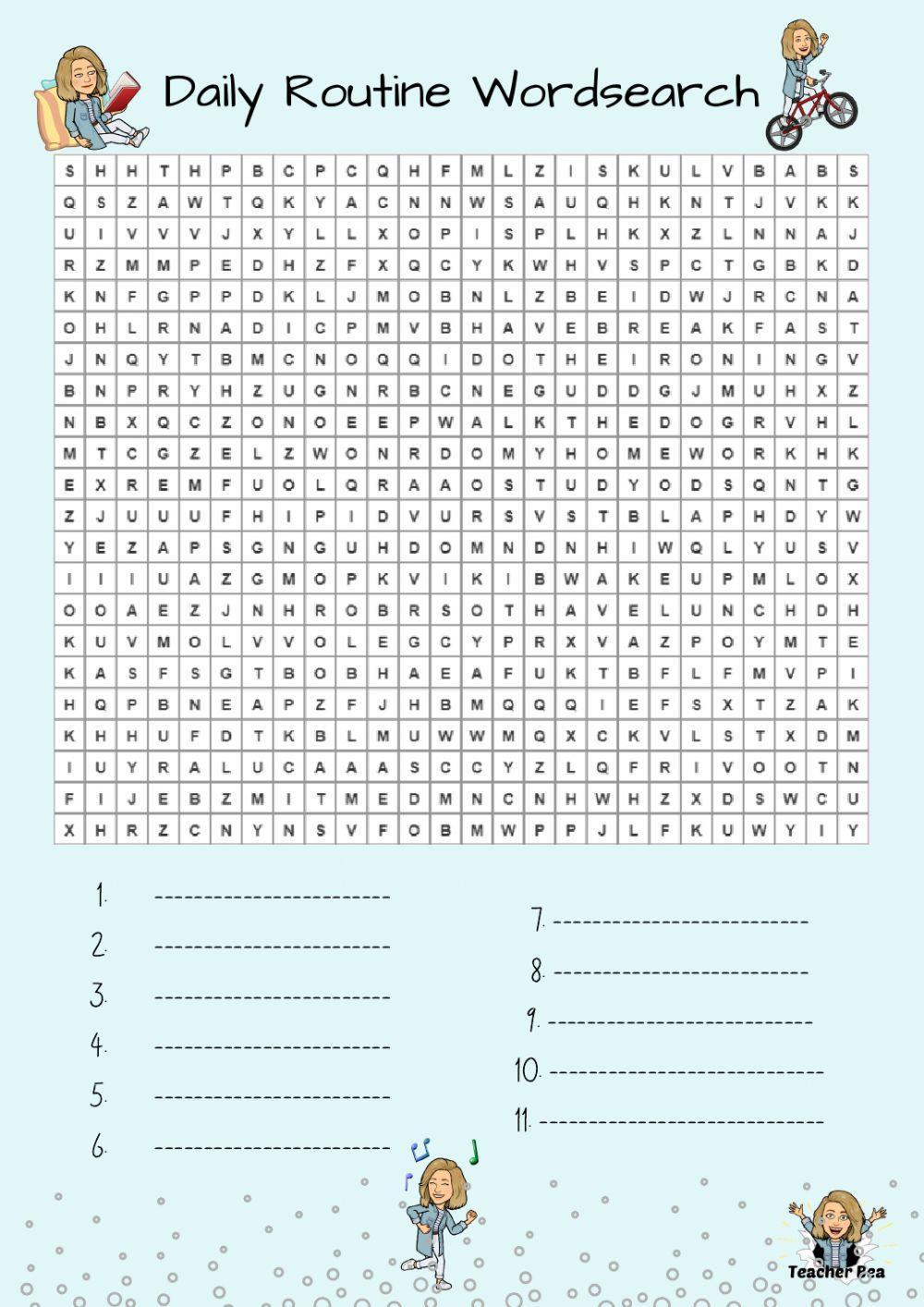 Daily Routine Wordsearch