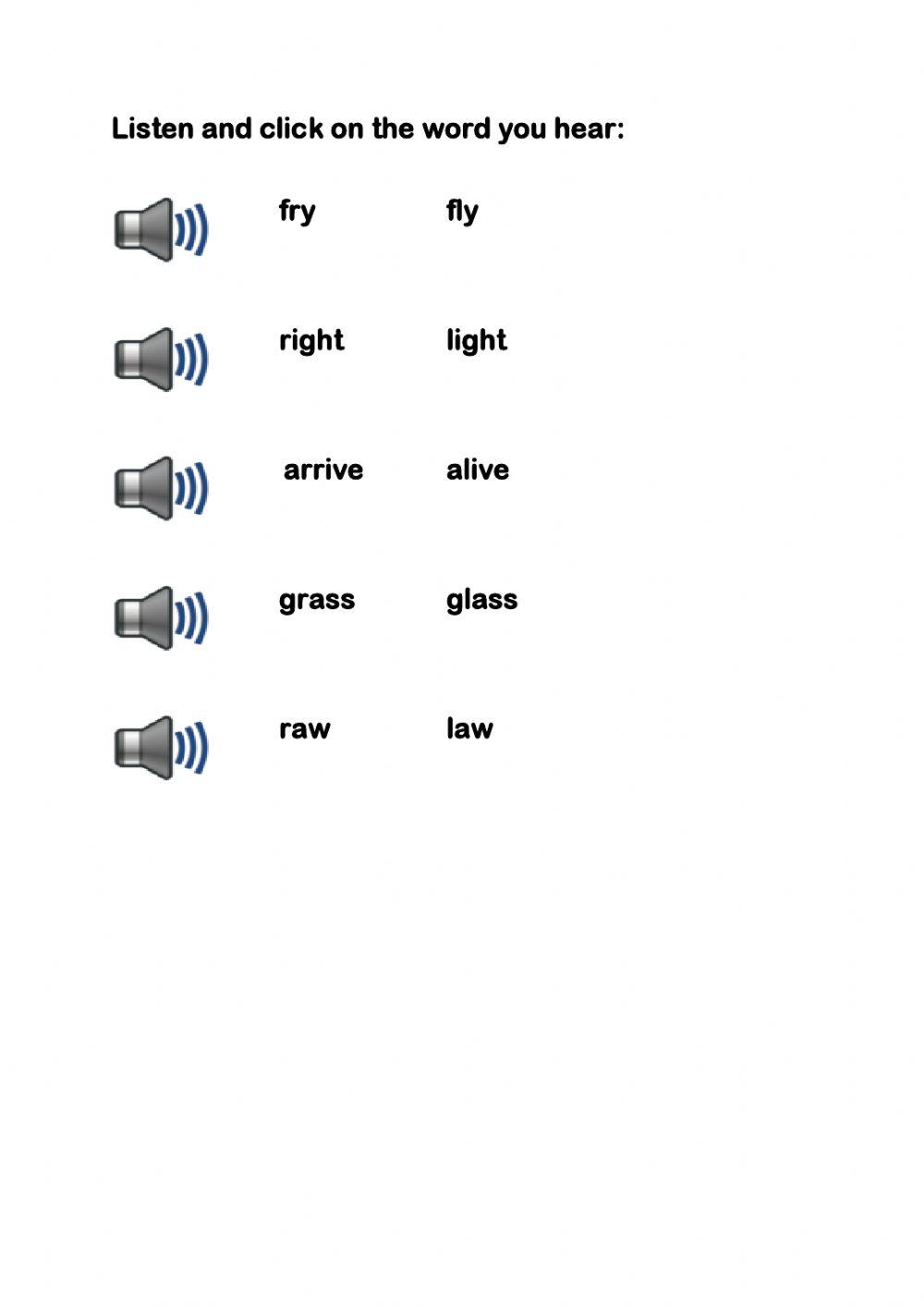 Minimal Pairs exercise  for  r and  l  sounds