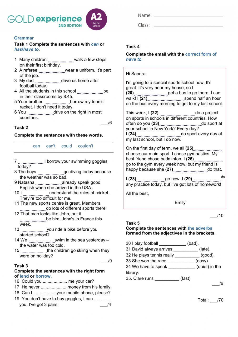 Gold Exp. A2 se - UNIT 7-Language Test- Extended
