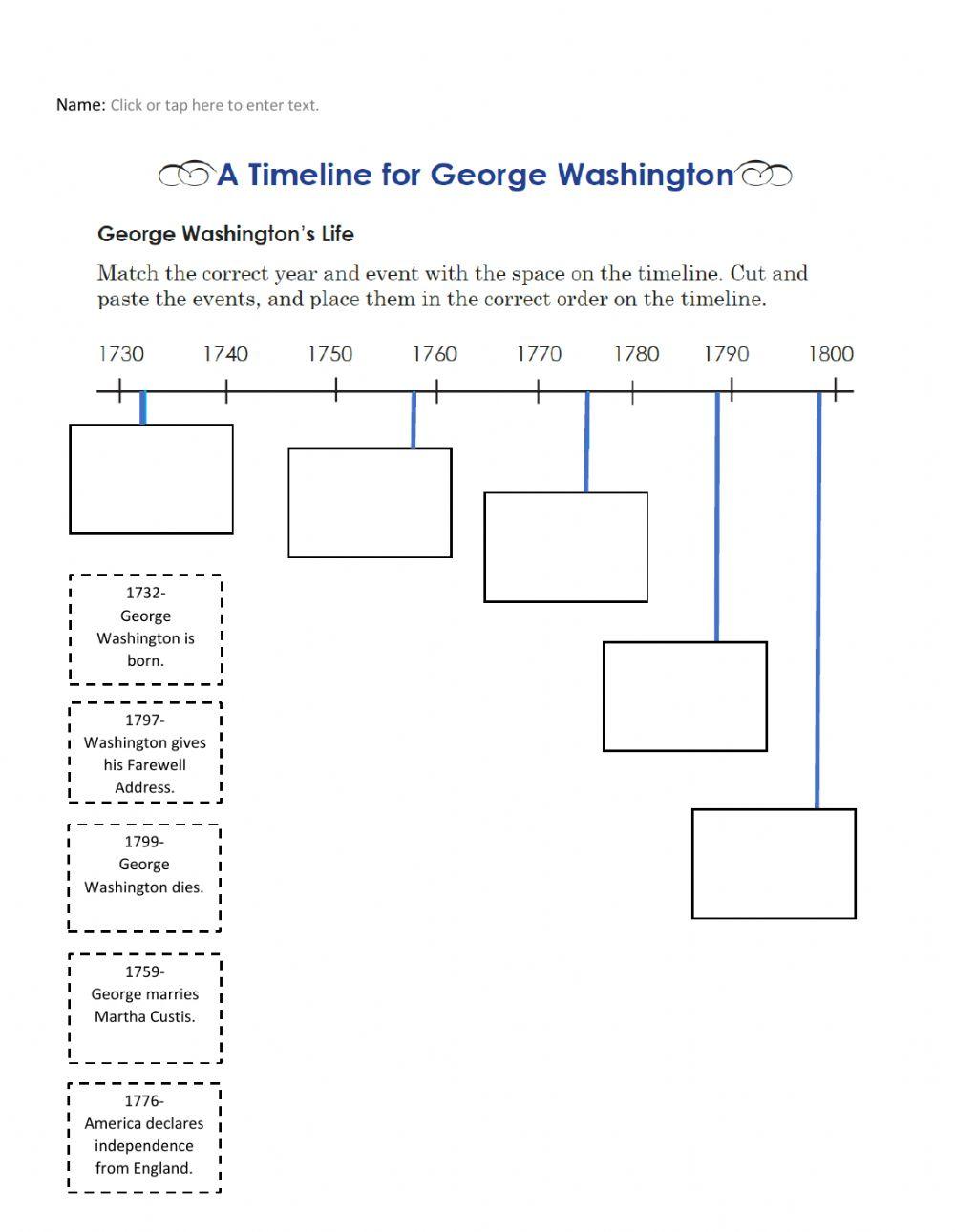 A Timeline of George Washington Worksheet