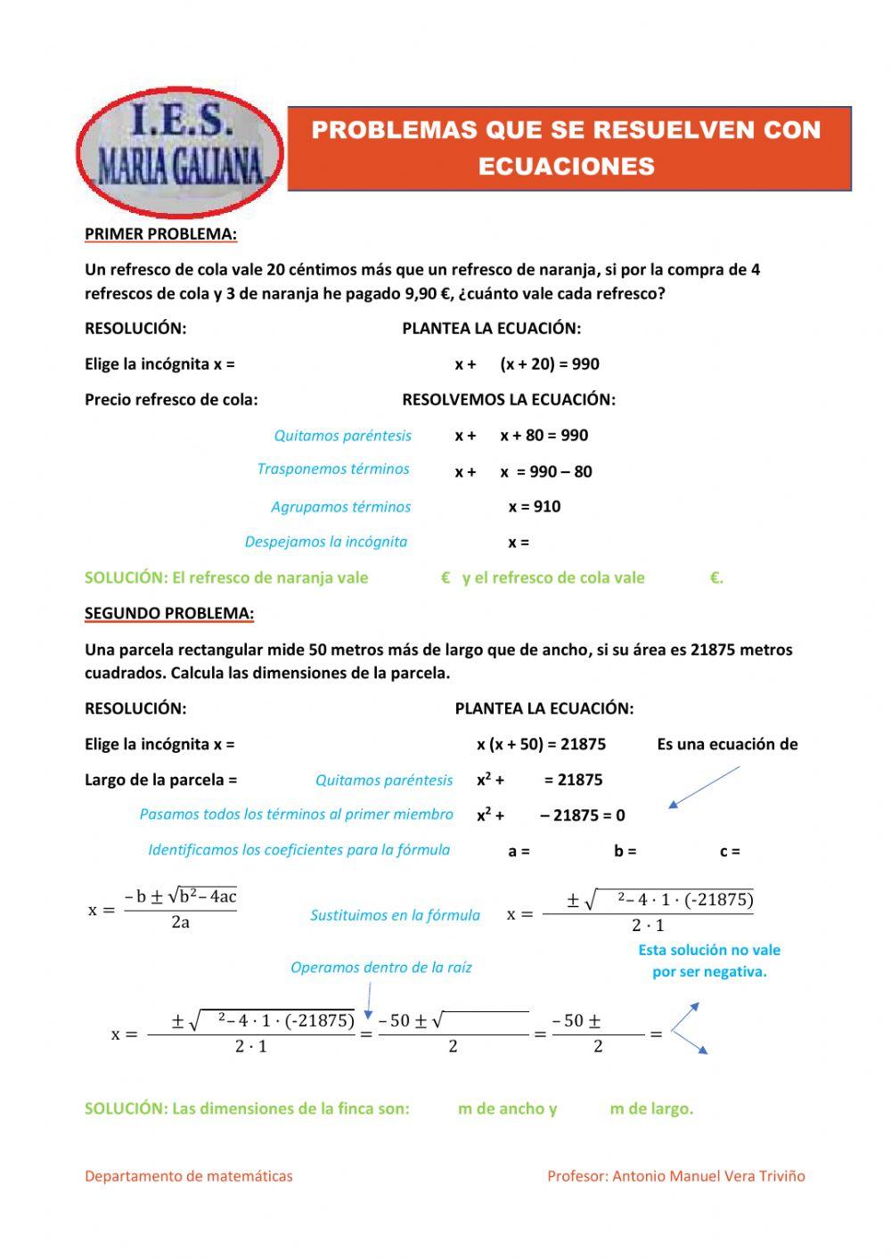 Problemas resueltos con ecuaciones