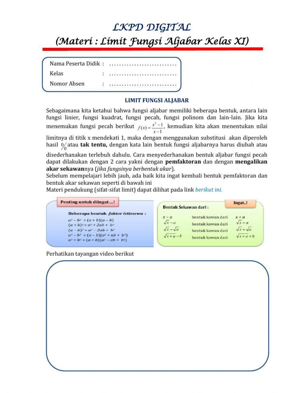 Limit Fungsi Aljabar