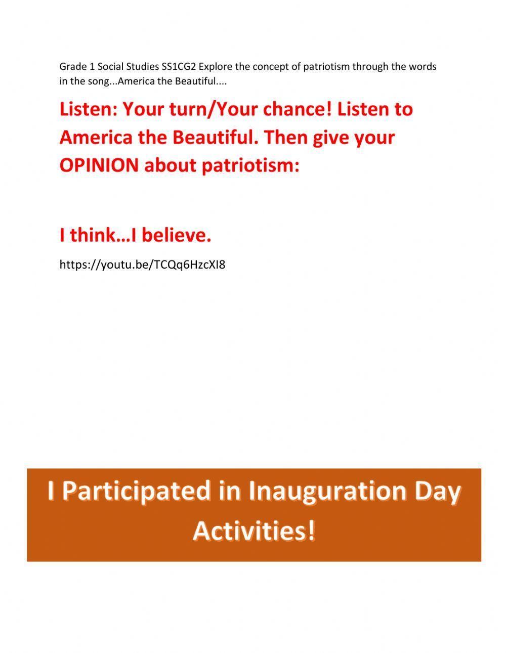Inauguration Day & Social Studies worksheet | Live Worksheets