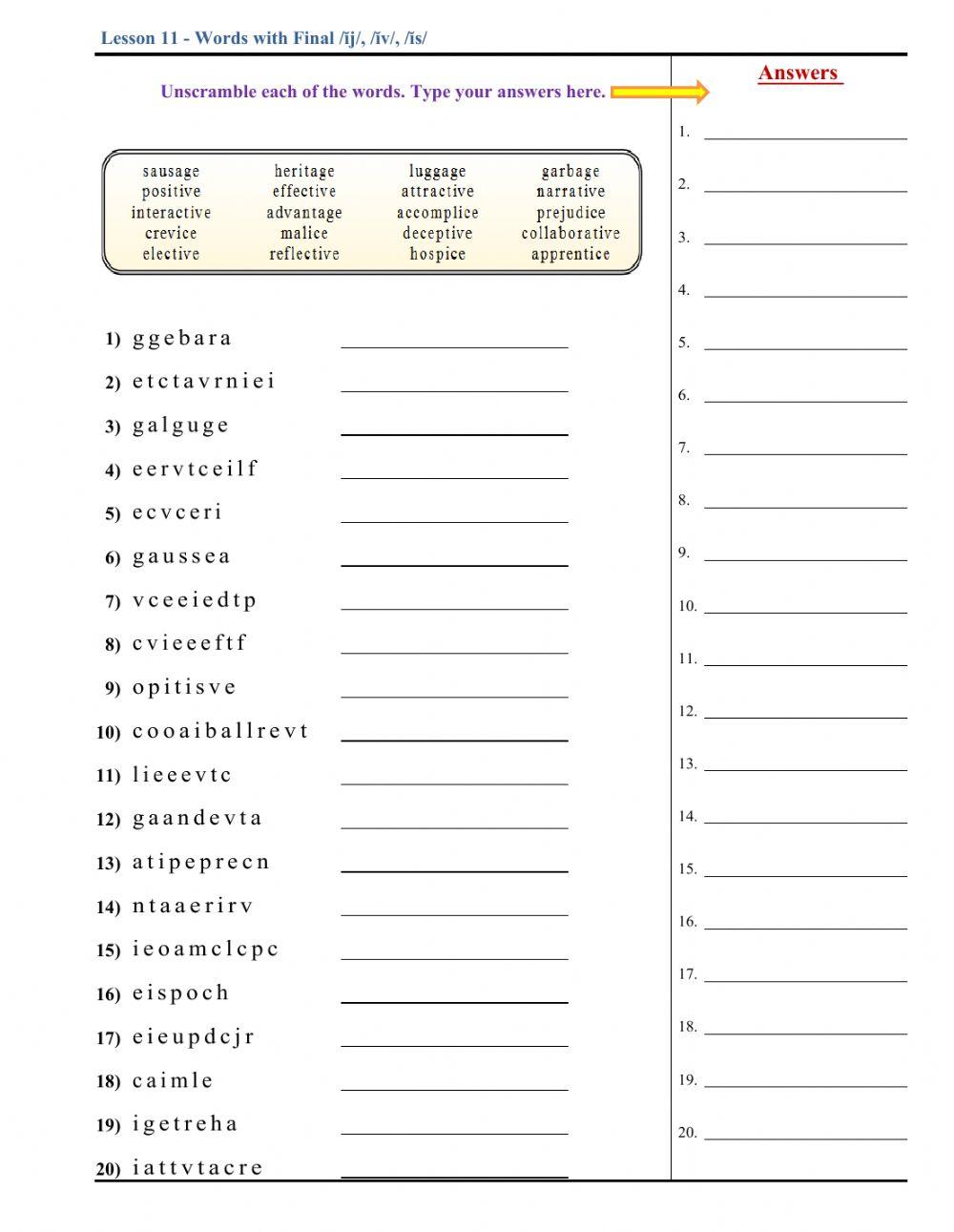 Lesson 11 - Words with Final -ĭj-, -ĭv-, -ĭs-