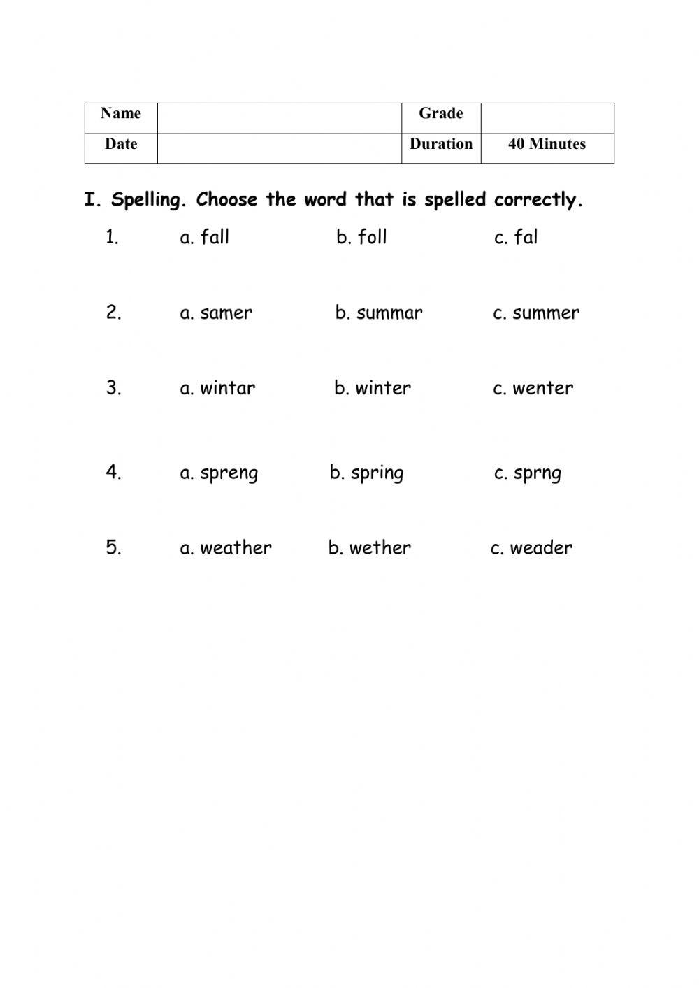 Grade 1 Spelling 1 online exercise for Live Worksheets