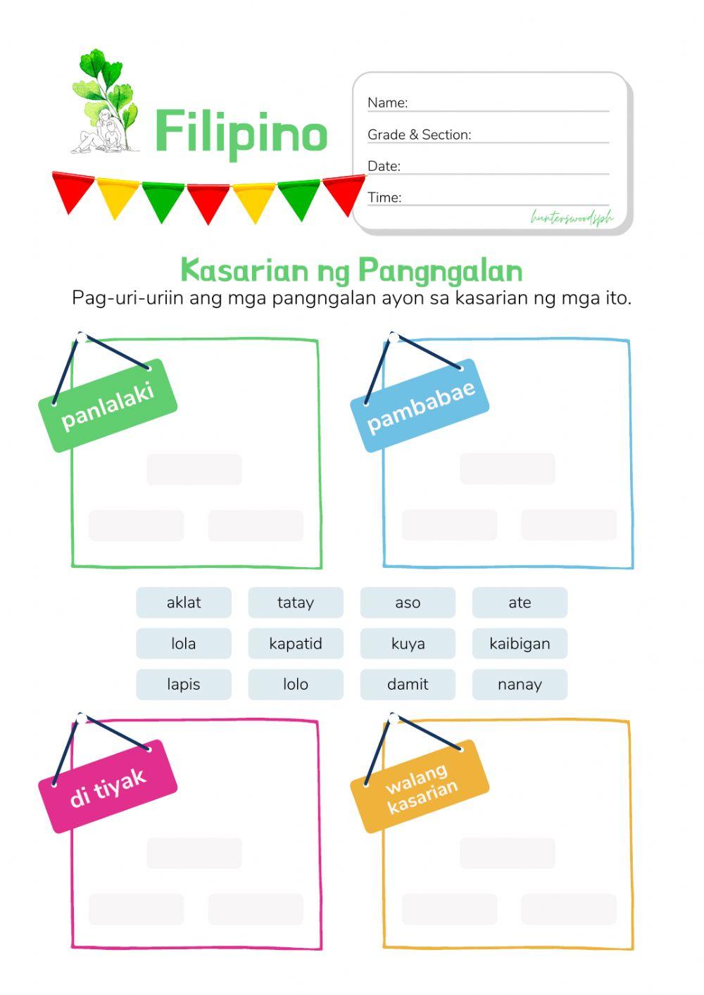 Kasarian nga Pangngalan (Filipino Worksheet)