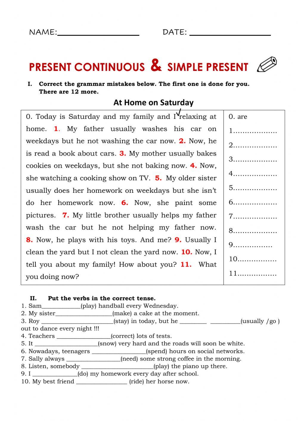 Simple present and present continuous online activity | Live Worksheets