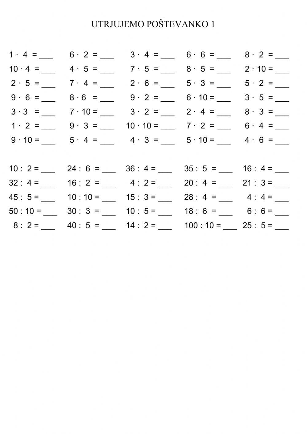 Utrjujemo poštevanko (2, 3, 4, 5, 6, 10)