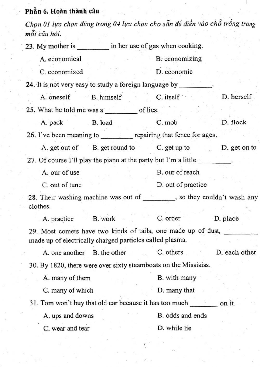 Đề thi đánh giá năng lực ngoại ngữ Tiếng Anh vào lớp 10 Chuyên ngoại ngữ - Số 1.1