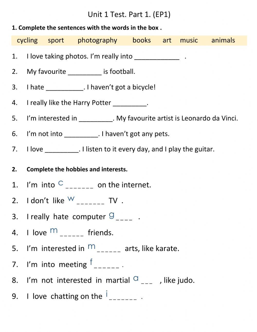 Unit 1 Test. Part 1 .EP1.