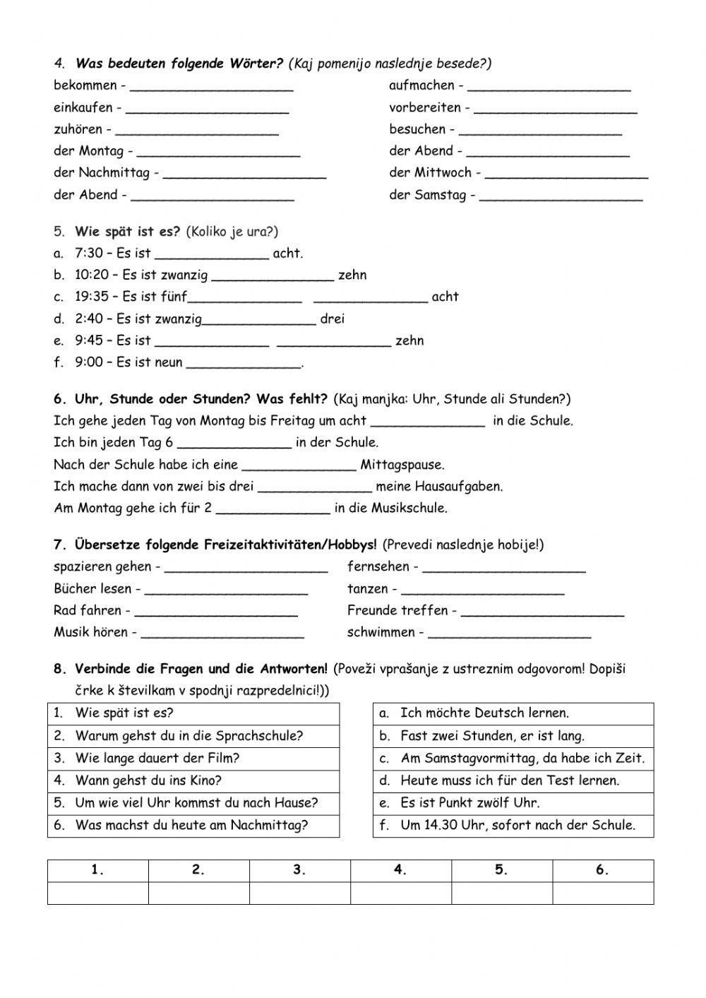 8. Klasse - Vorbereitung auf den Test 1