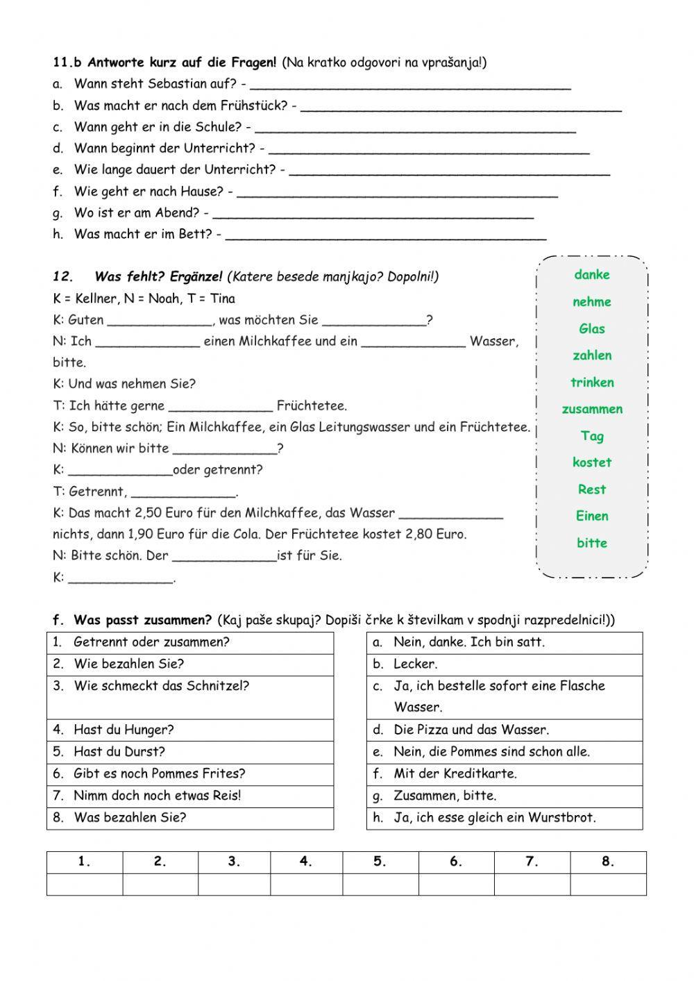 8. Klasse - Vorbereitung auf den Test 1