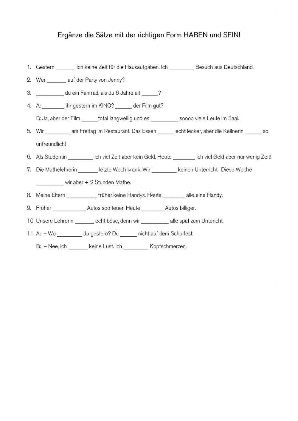 Haben&Sein im Präteritum und Präsens