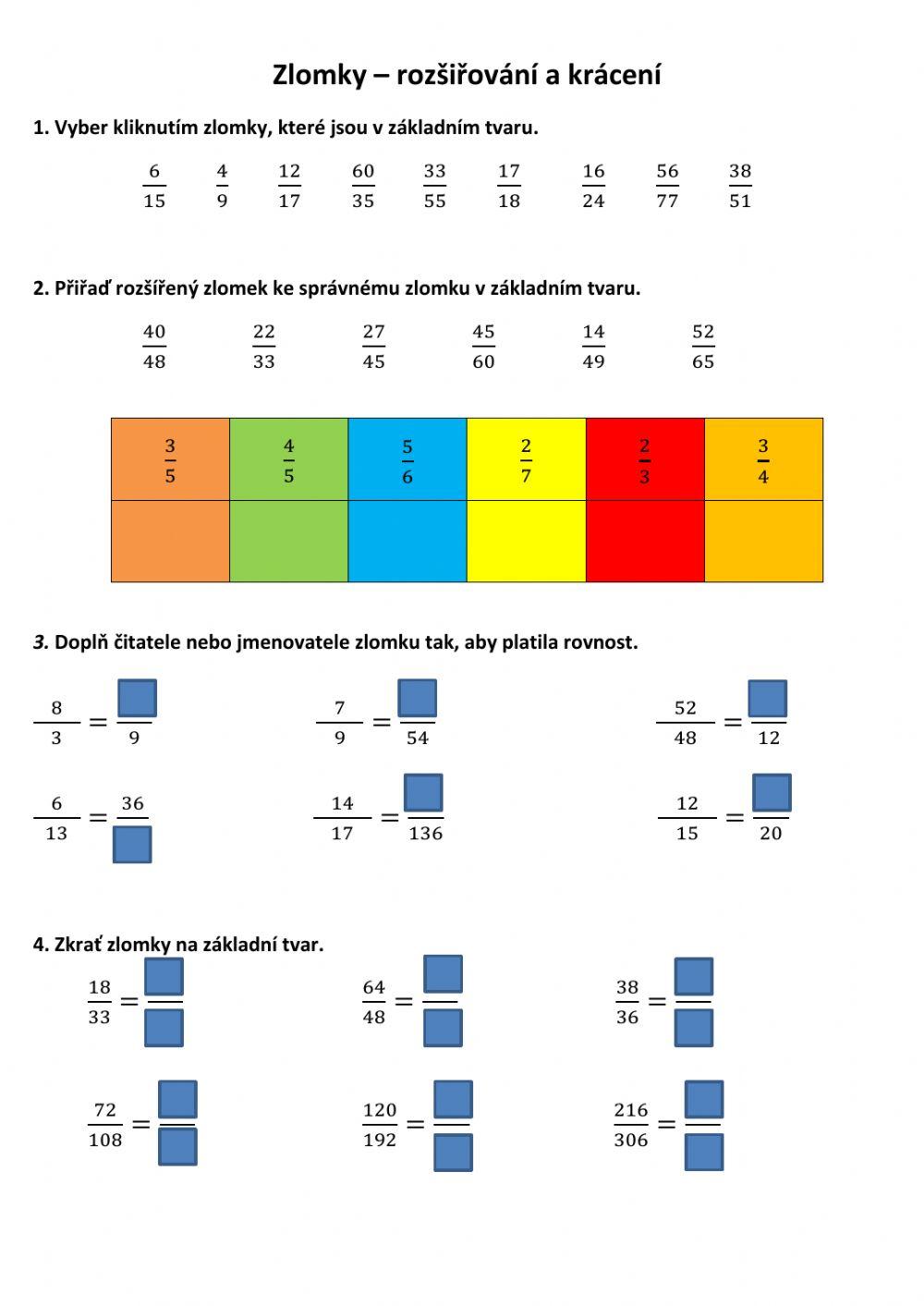 Zlomky - rozšiřování a krácení