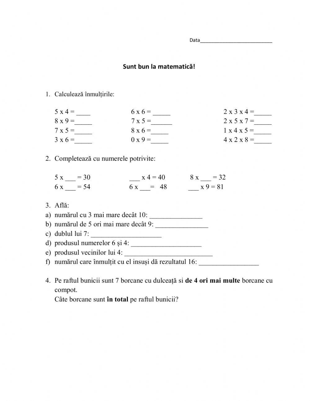 Recapitulare înmulțirea