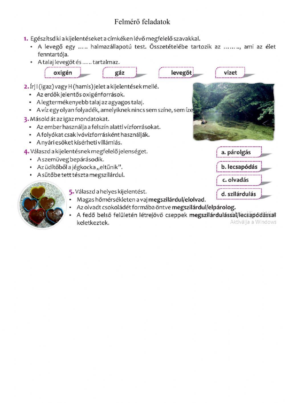 Felmérő - halmazállapotváltozások