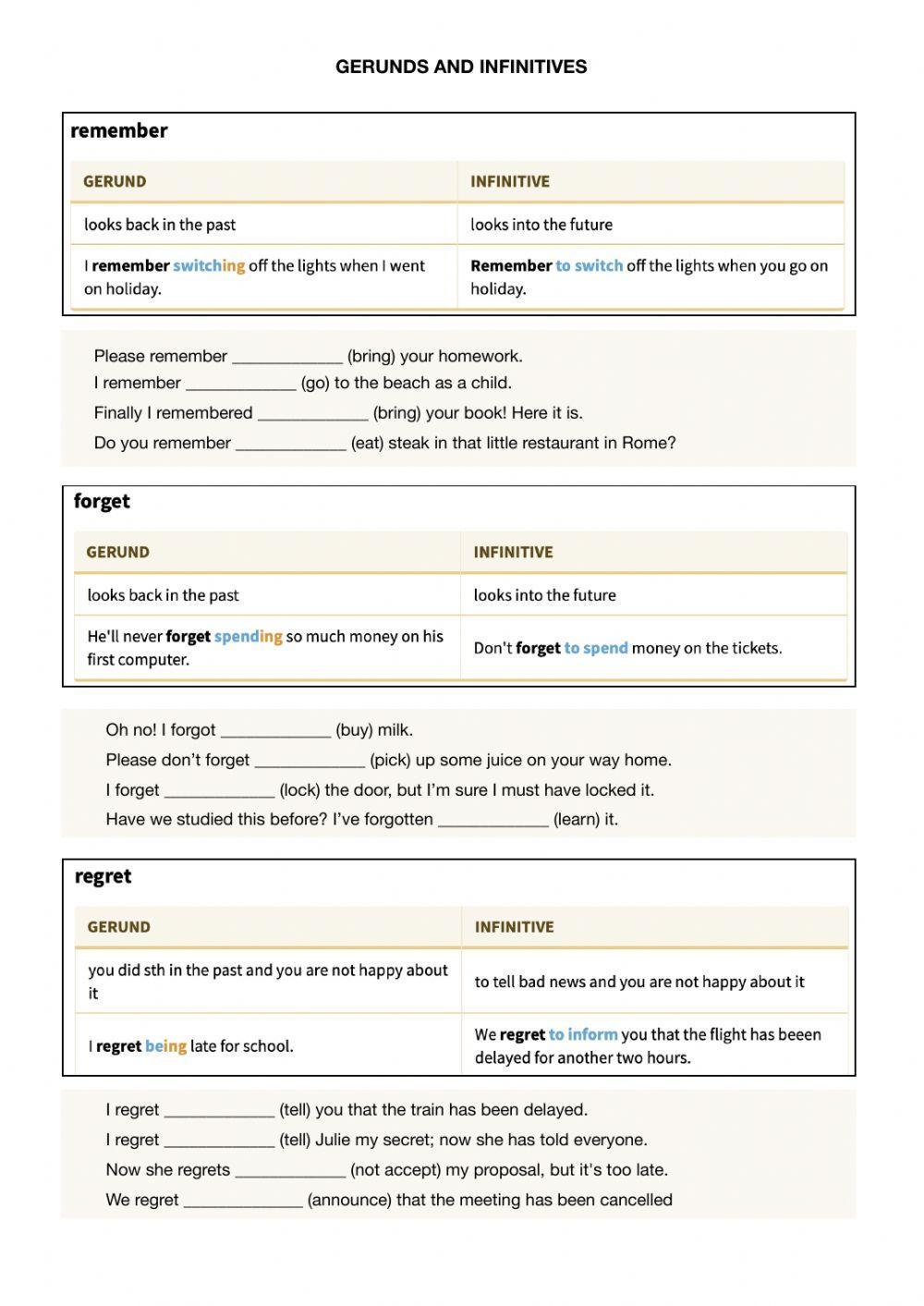 Gerunds and Infinitives (Verbs with change in meaning)