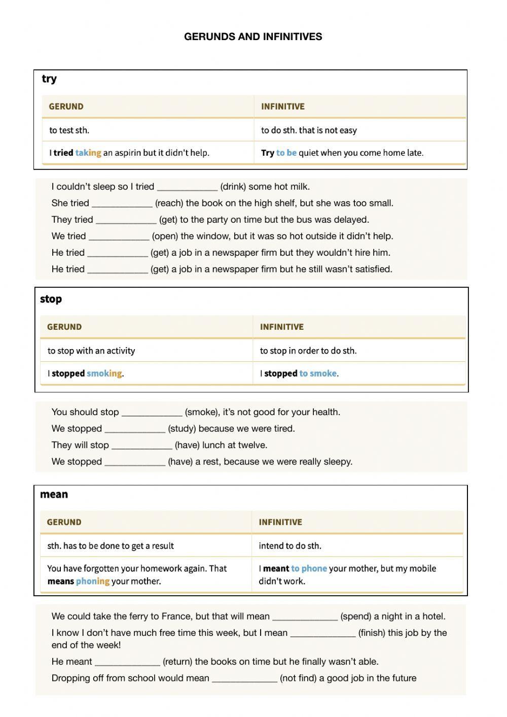 Gerunds and Infinitives (Verbs with change in meaning)