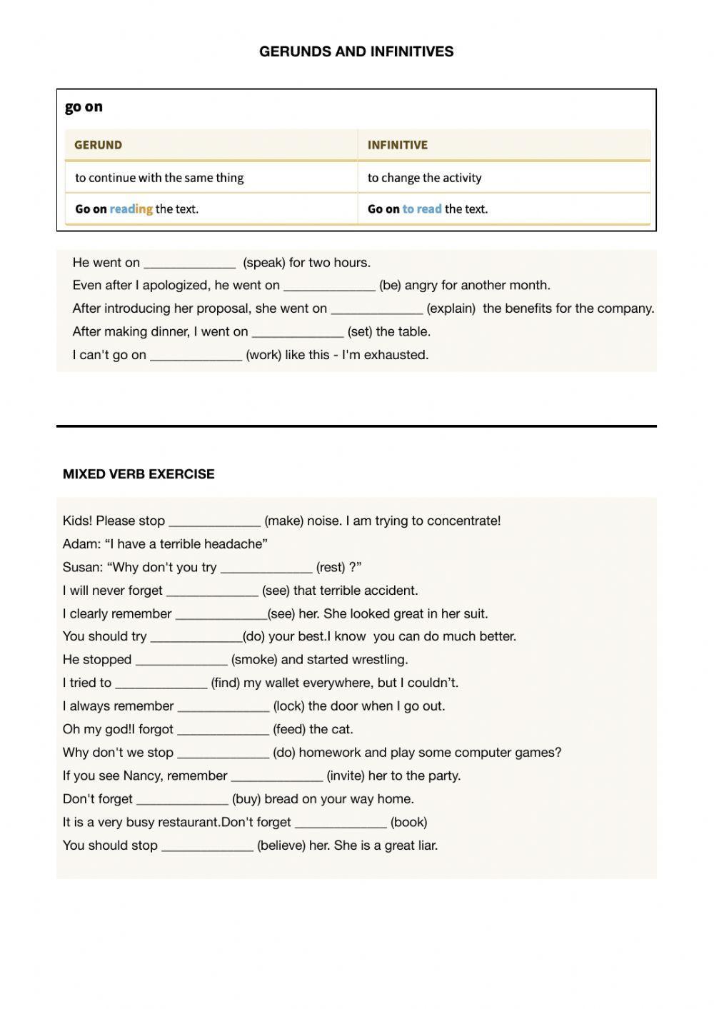 Gerunds and Infinitives (Verbs with change in meaning)