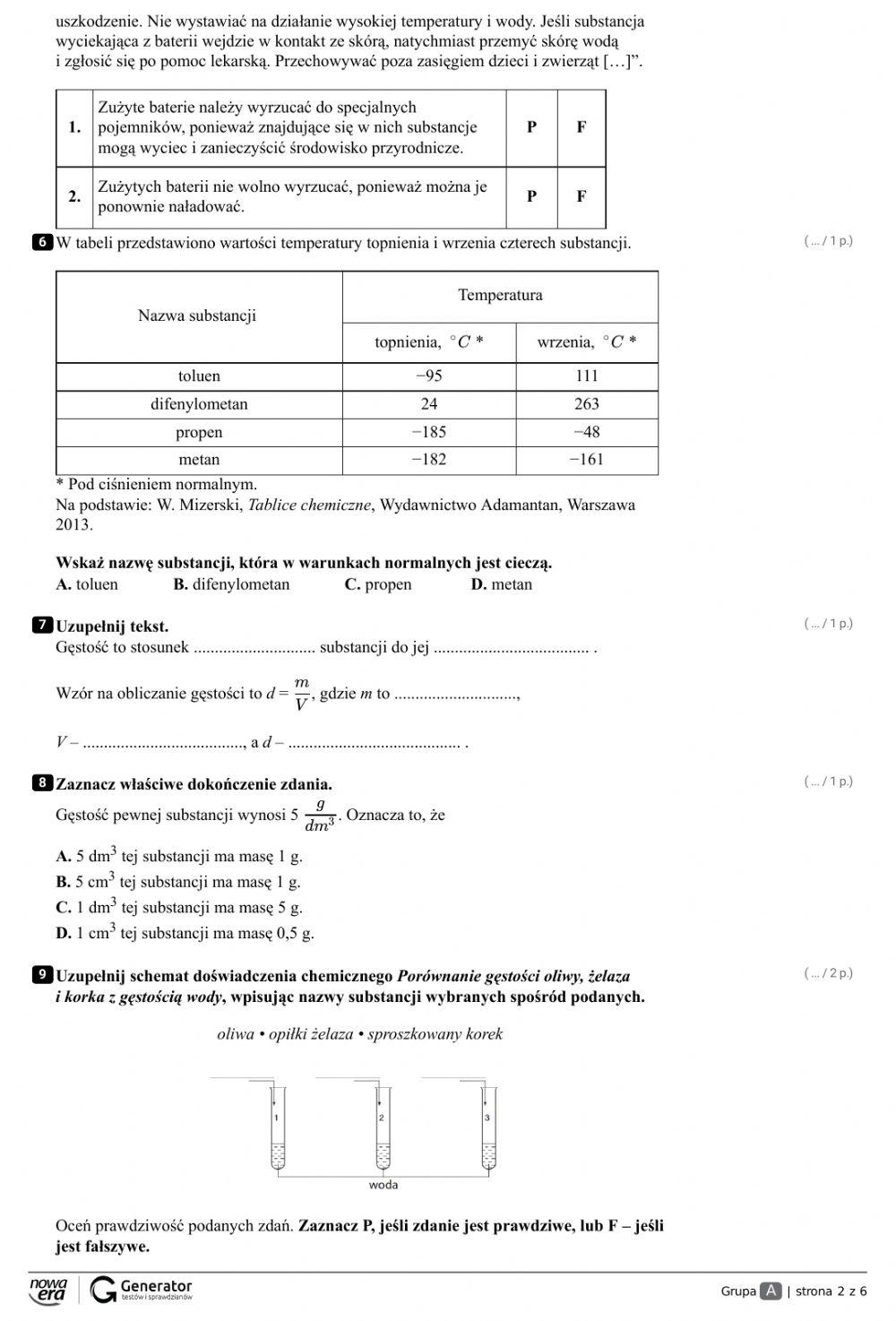 Test semestralny-chemia kl.7