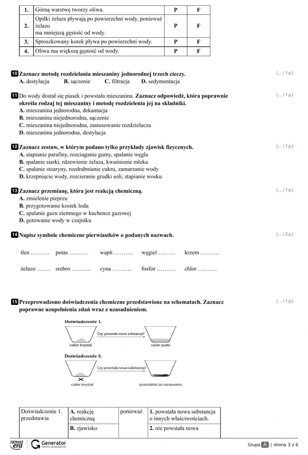 Test semestralny-chemia kl.7