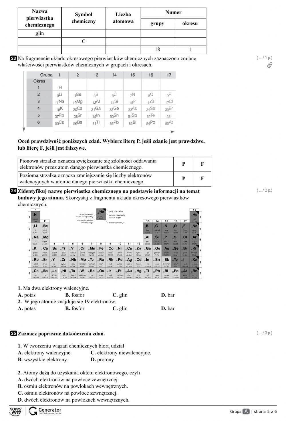 Test semestralny-chemia kl.7