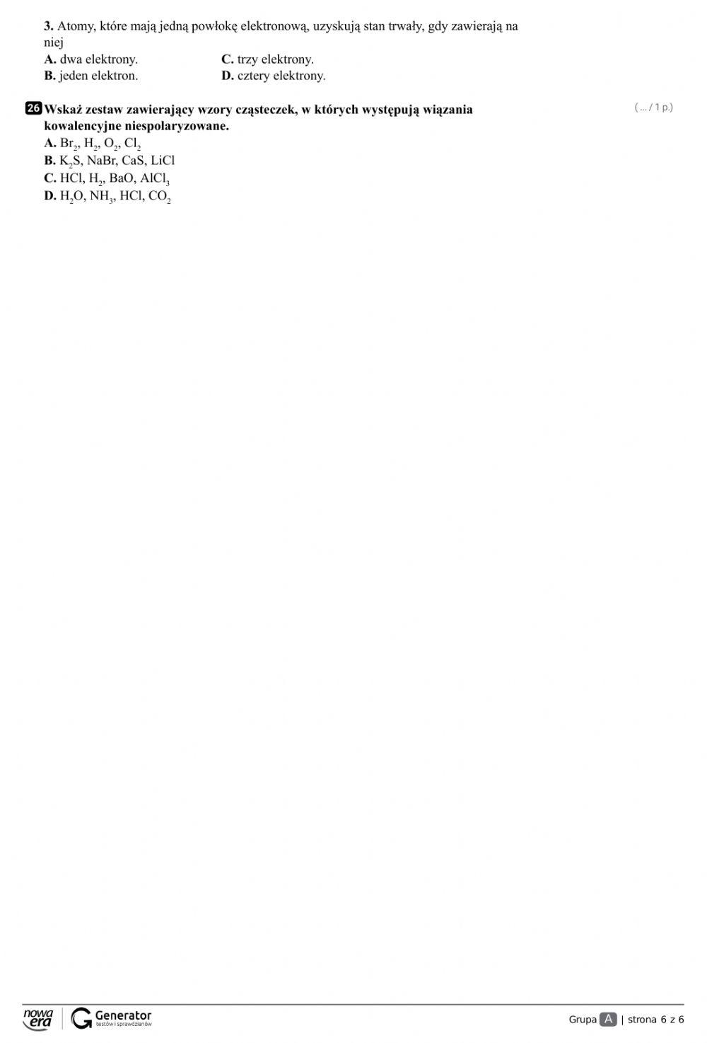 Test semestralny-chemia kl.7