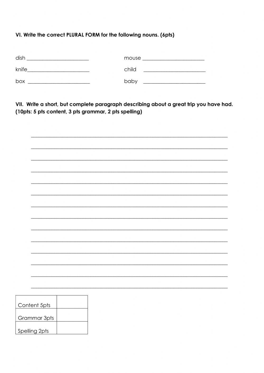 Language arts readiness test for fourth grade