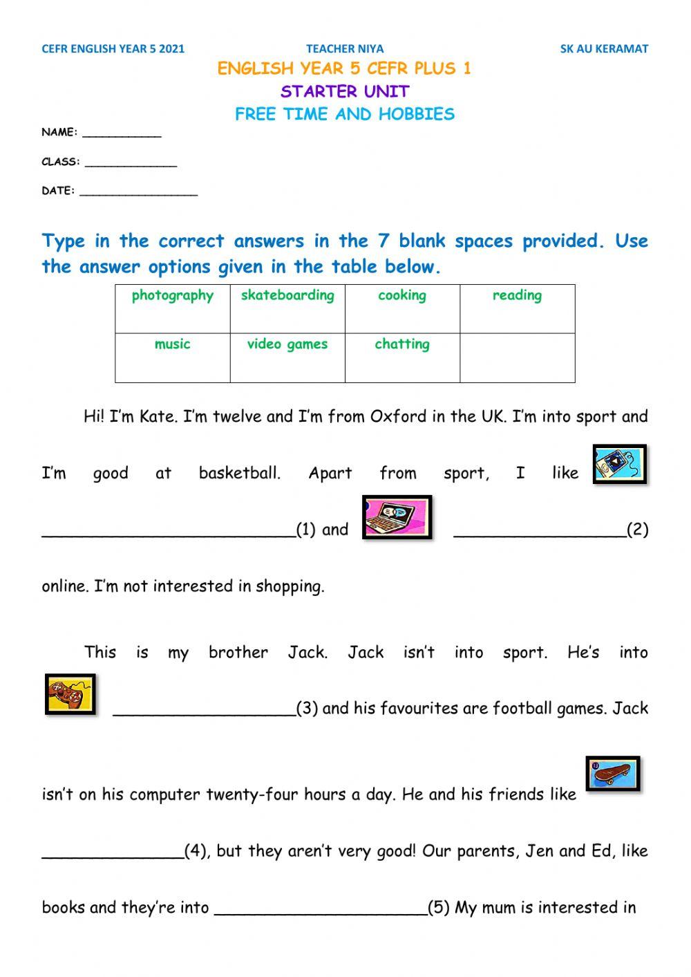 STARTER UNIT 1 : CEFR YEAR 5 2021