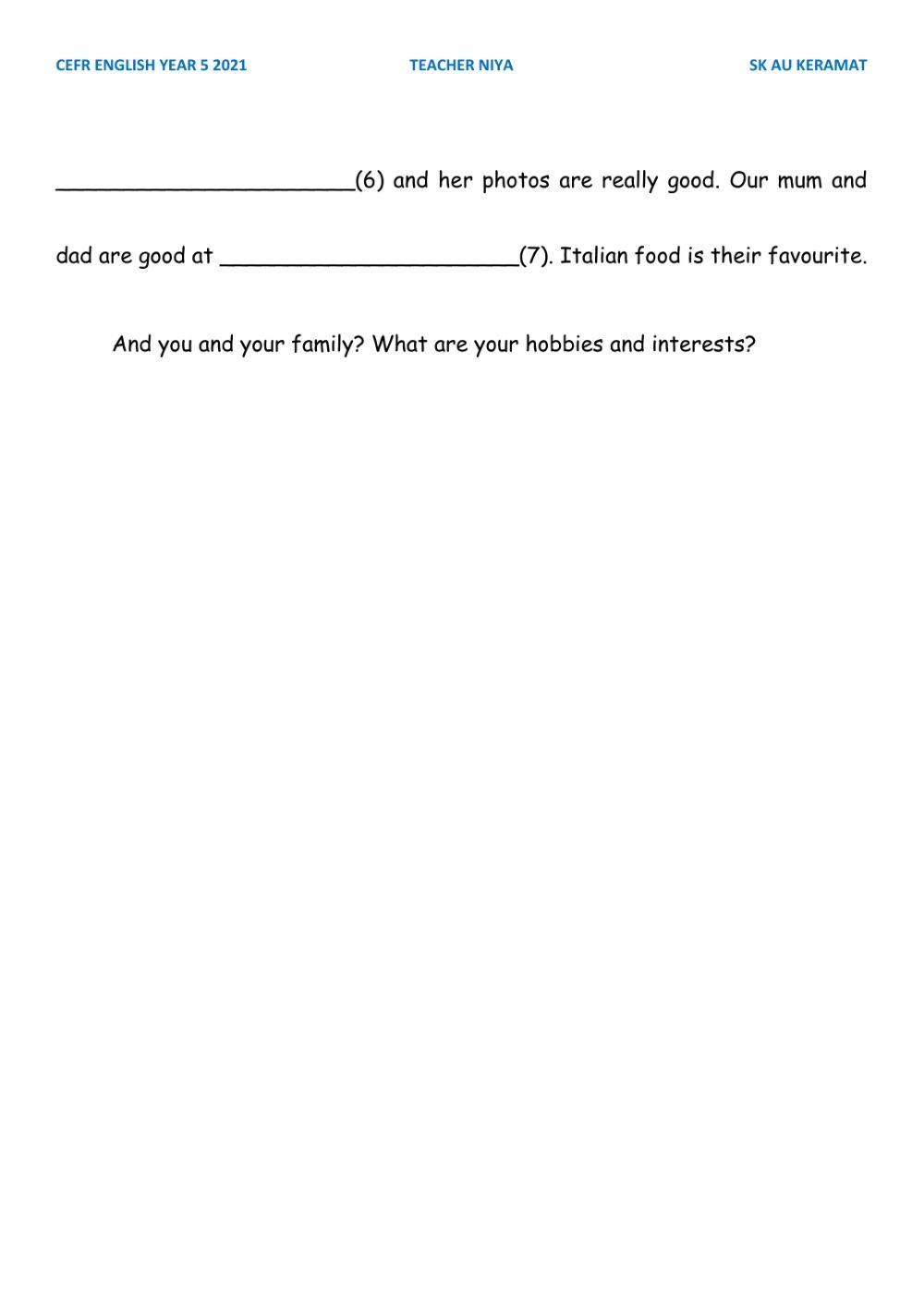 STARTER UNIT 1 : CEFR YEAR 5 2021