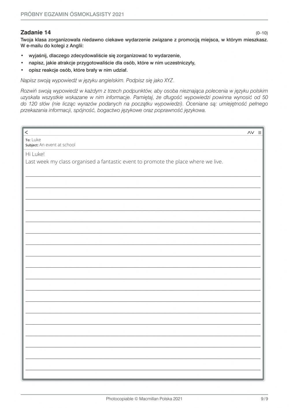 Macmillan egzamin próbny worksheet | Live Worksheets