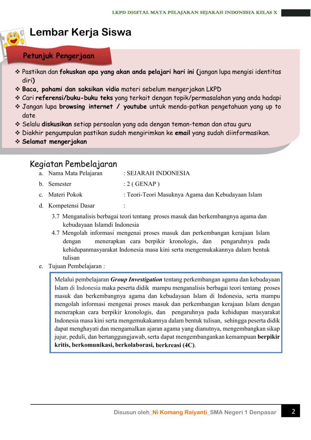 LKPD Digital Sejarah Indonesia-Kelas X-Kedatangan Islam di Indonesia
