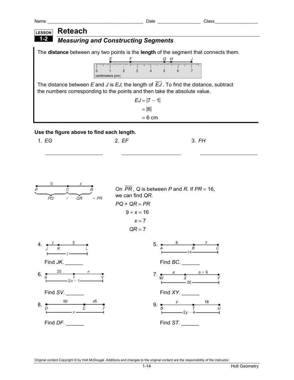 Segment addition postulate worksheet