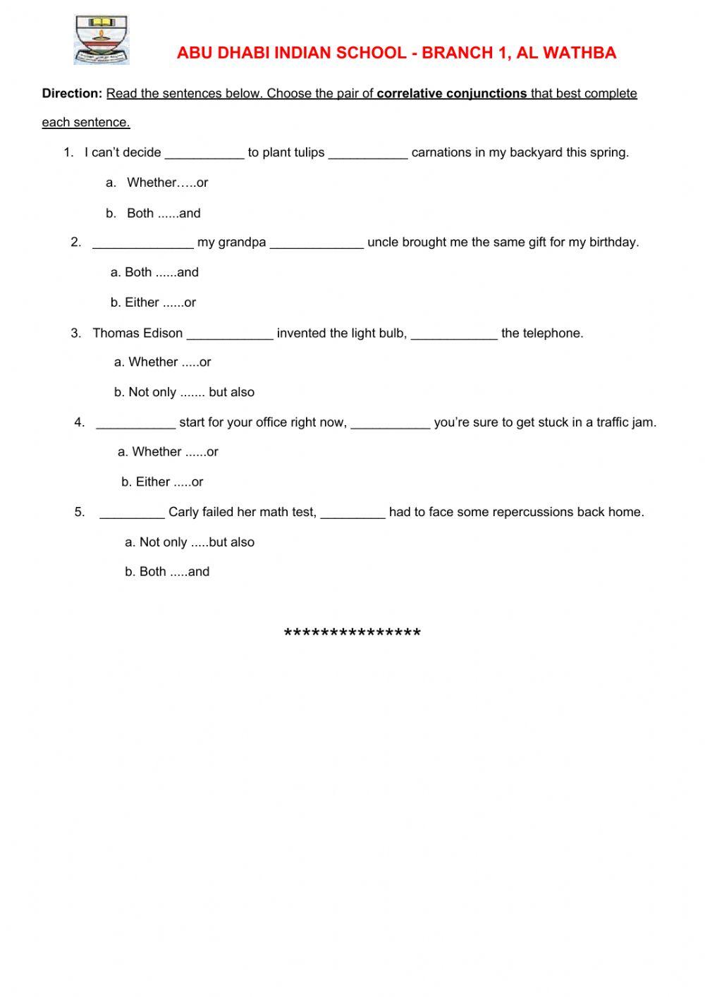 Correlative Conjunctions - Worksheet