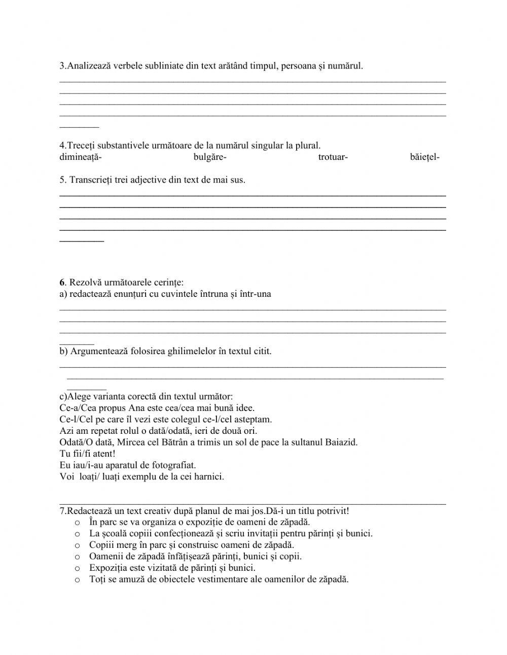 Evaluare semestriala Limba si Literatura Romana sem I