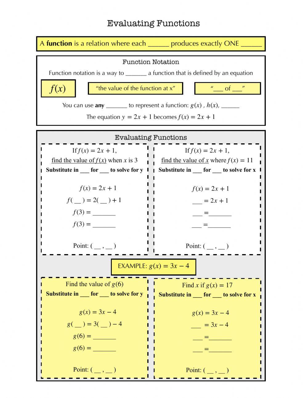 Evaluating Functions Notes