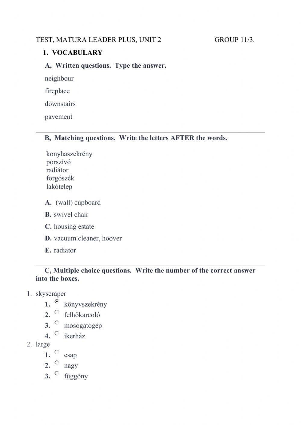 Matura Leader Plus Unit 2 Test