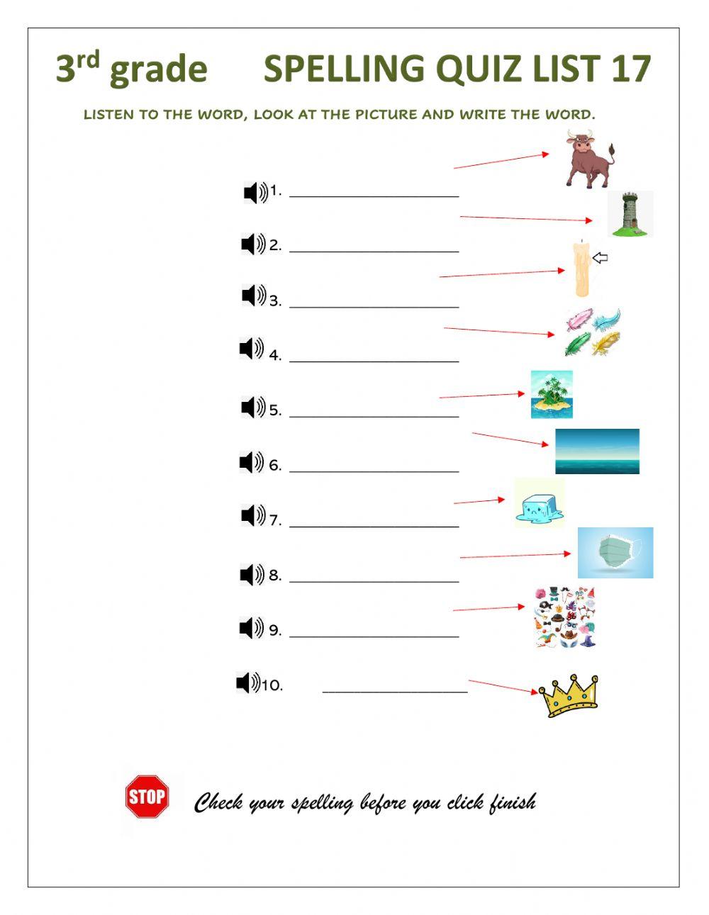 Spelling quiz online pdf worksheet for 3rd grade live worksheets