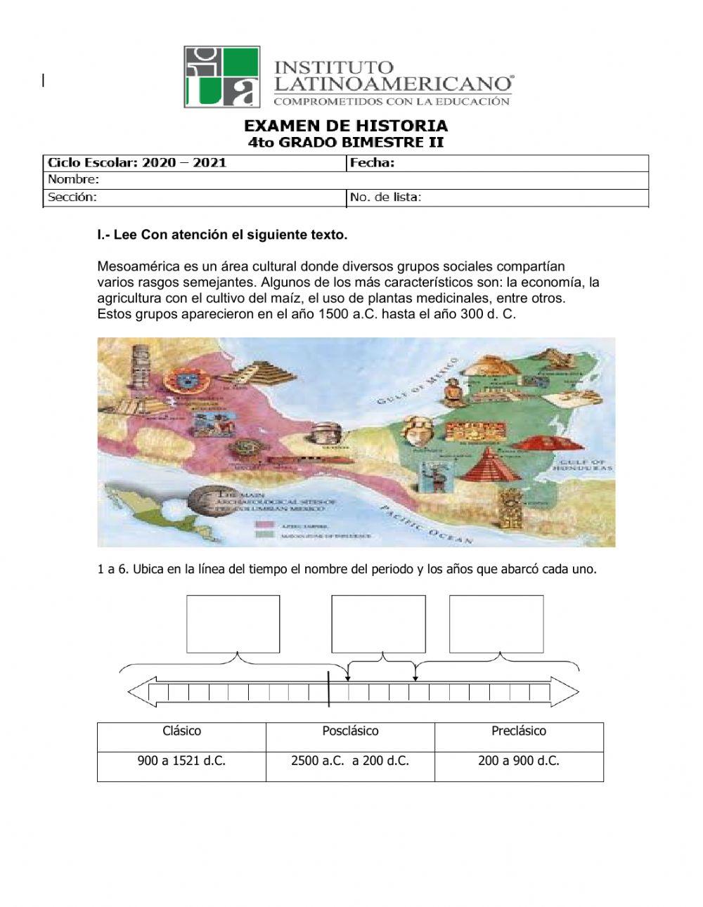 Examen bimestral de Historia.